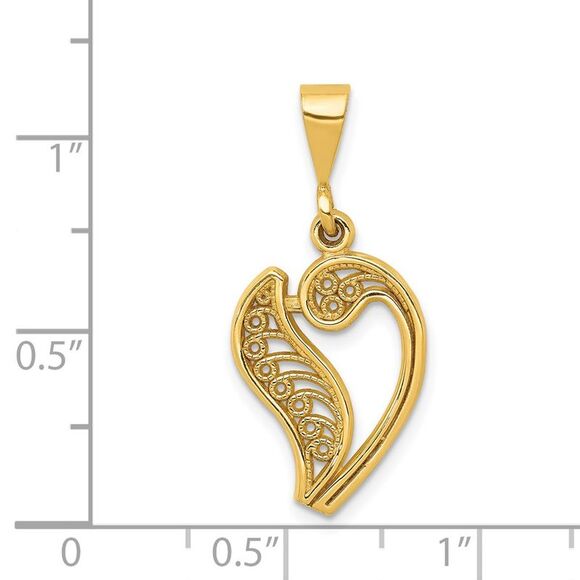 14k Yellow Gold, Maci Collection, LG Filigree Script Initial V Pendant - Picture 4 of 5